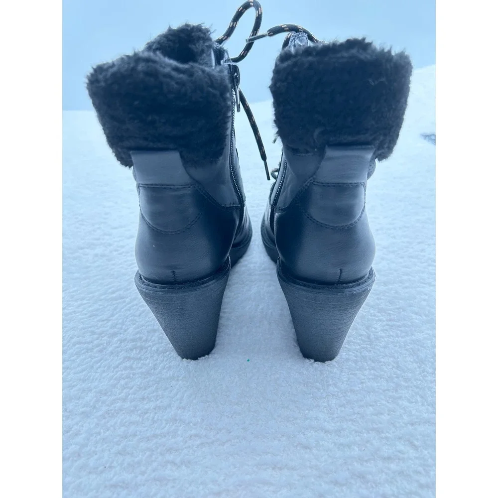 Rouge Helium Womens Black Wedge Ankle Boots Faux Fur Trim Lace Up Side‎ Zip 10